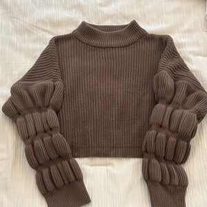 Elegant Brown Women's Cropped Turtleneck Sweater